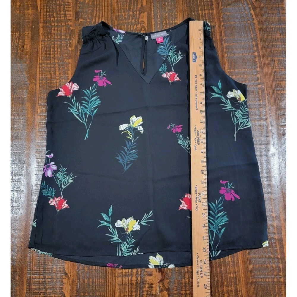 Vince Camuto Top Sleeveless V Neck Lightweight Floral Black Womens M Summer‎ Top